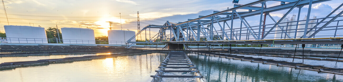 Water purification plant at sunset.