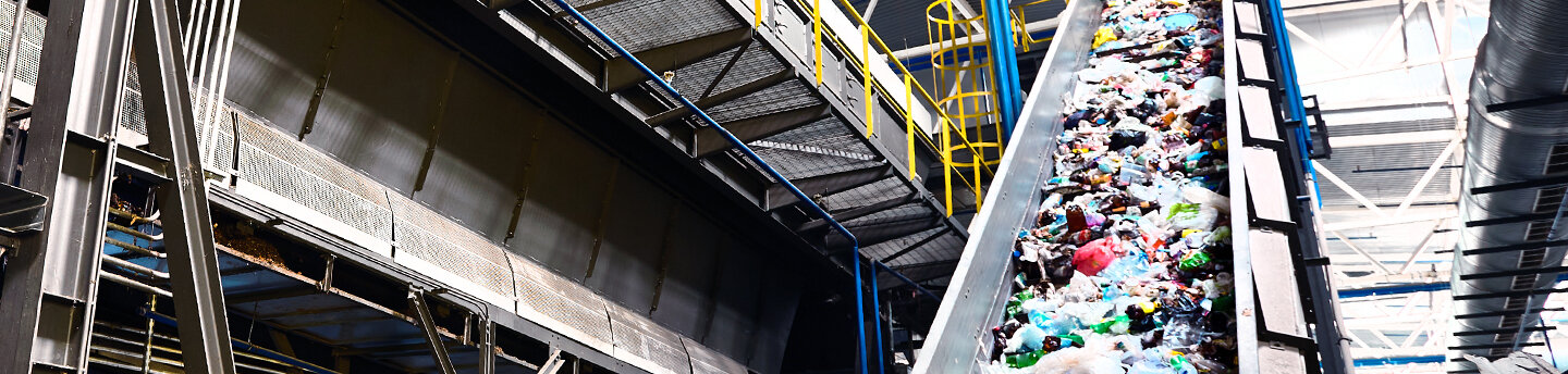 Conveyor belt in a waste recycling plant.