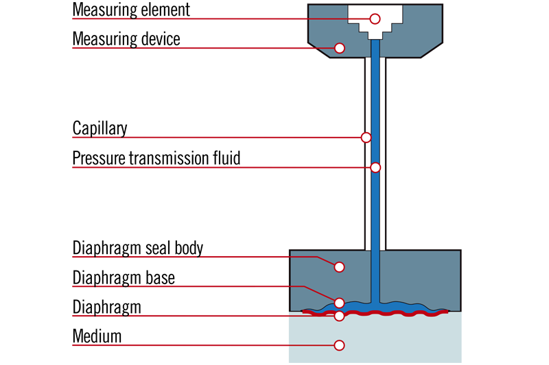 Illustration of the functional mechanism of a diaphragm seal.