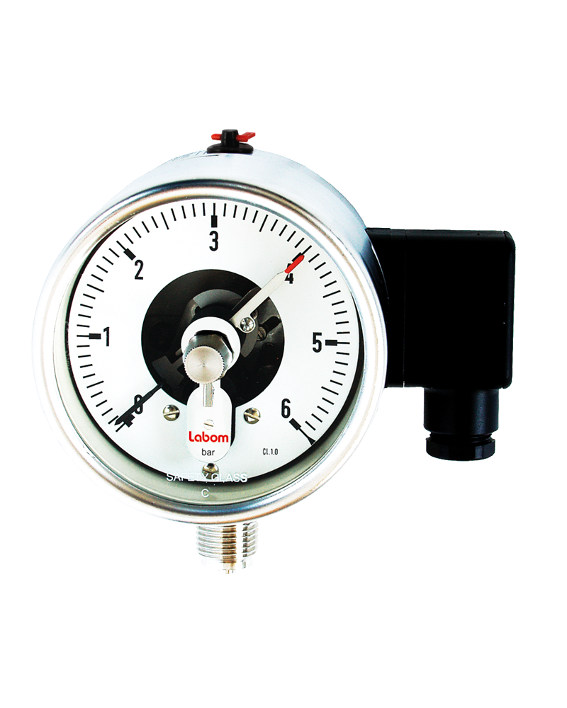 Pressure gauge with bourdon tube and switch contact NS 100/160 (Series BE4).