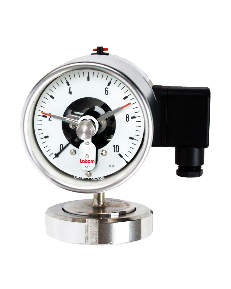 Pressure gauge with bourdon tube and switch contact NS 100 for the operation with diaphragm seals (Series BR42).