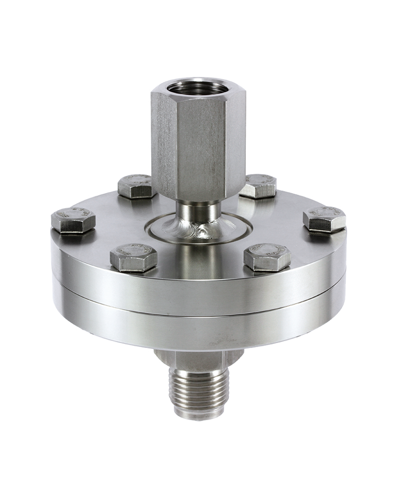 Flanschdruckmittler für variable Anschlusstechnik (Typenreihe DD1110). Geeignet für den Anbau an Druckmessgeräte mit Rohrfedermesssytem und an Druckmessumformer.